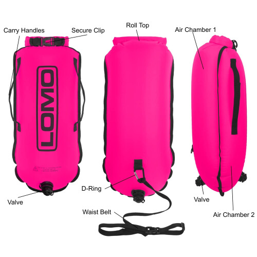 Lomo Roll Top Dry Bag Swimming Tow Float - Pink 2