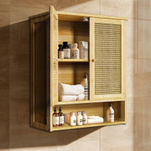 Bamboo Wood Wall Mounted Storage Cabinet Bathroom Hanging Cabinet