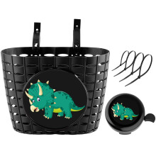 YeloYolker Boys Bike Basket with Bell, Cute Dinosaur Bicycle Basket for kids, Toddlers, Plastic Front Handlebar Basket for Scooter,