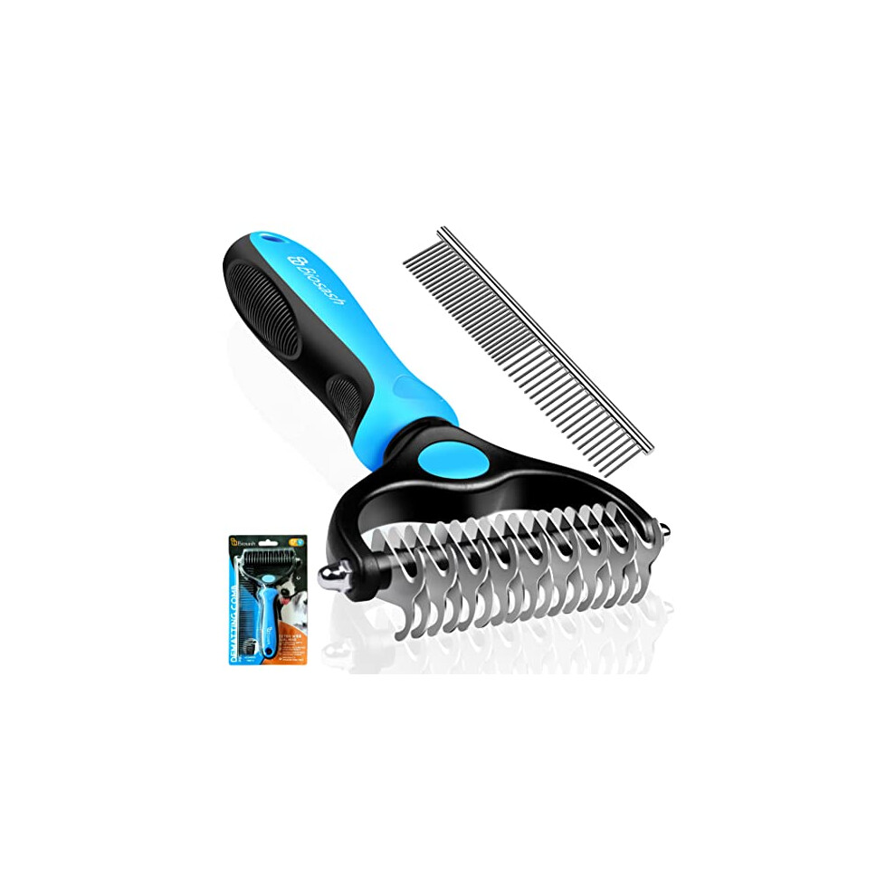 Biosash Dematting Comb for Dogs, Dog Grooming Comb, Double Sided Shedding Dog Grooming Brush, Dematting Undercoat Rake Dog, Cat Grooming Brush, Dog