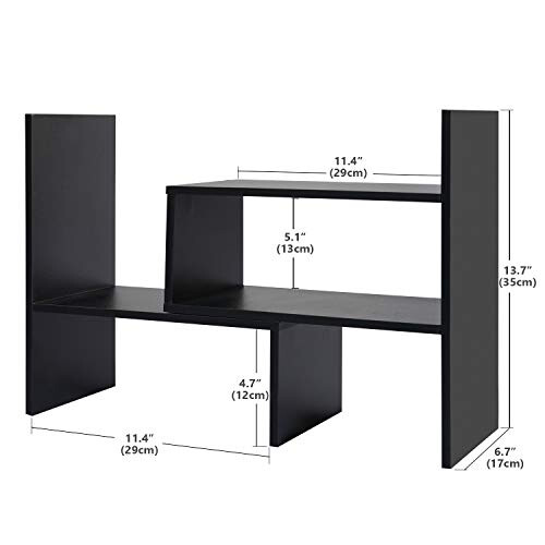 Hossejoy Adjustable MDF Desktop Bookshelf Desk Storage Organizer Display Shelf Rack, Counter Top Bookcase, Black 2