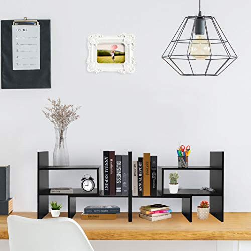 Hossejoy Adjustable MDF Desktop Bookshelf Desk Storage Organizer Display Shelf Rack, Counter Top Bookcase, Black 1