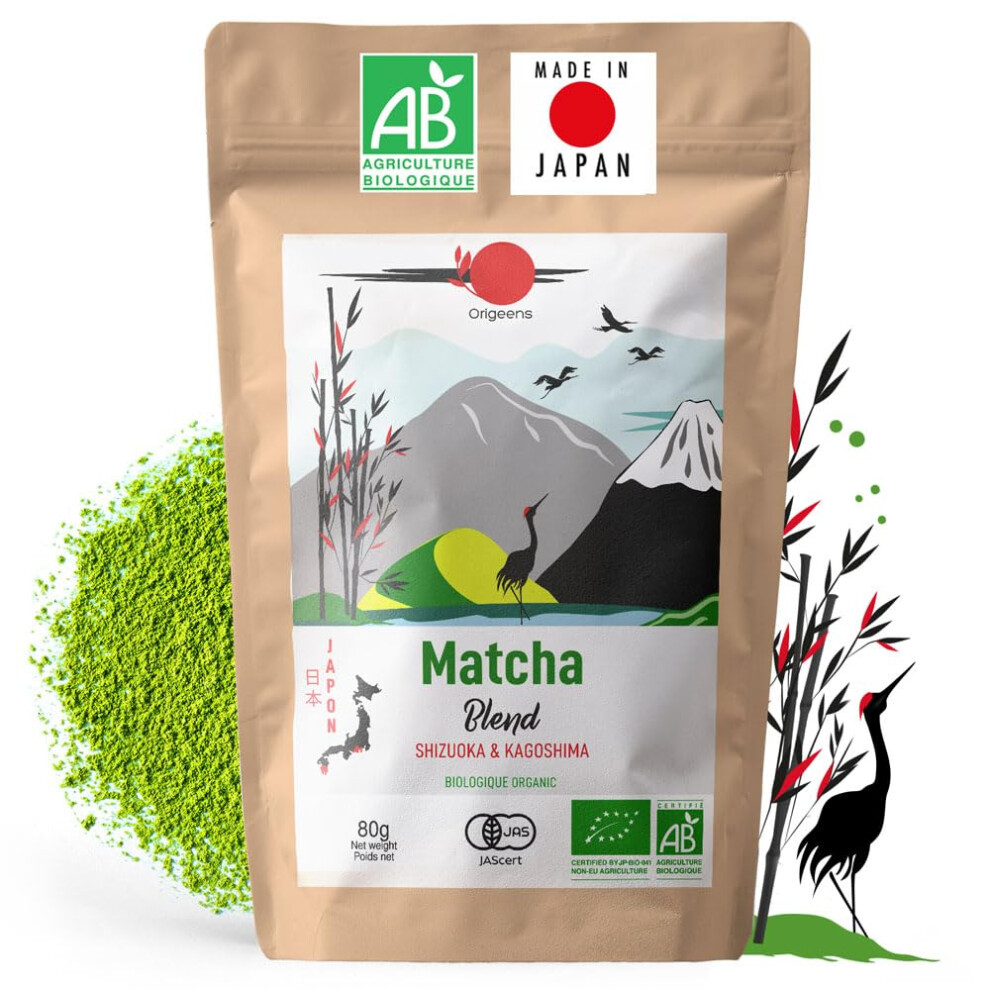 Visit-The-Origeens-Store Origeens Organic Japanese Matcha Tea - Blend From Shizuoka And Kagoshima - Organic Matcha Tea Powder - Matcha Powder 80G Bag Green