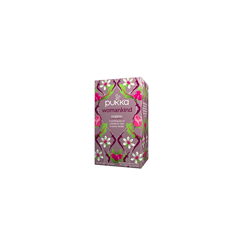 Pukka Herbs | Womankind Organic Herbal Tea | Chamomile, Shatavari, Vanilla, Cranberry, Rose and Hibiscus| Perfect For Balanced Harmony | 4 packs | 80