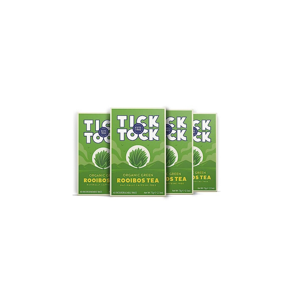 Tick Tock Rooibos Tea | Caffeine-Free Tea | Pack Of 4X 40 Tea Bags (160 Teabags) | Naturally Sweet Herbal Tea | Biodegradable Tea Bags | Rooibos Green