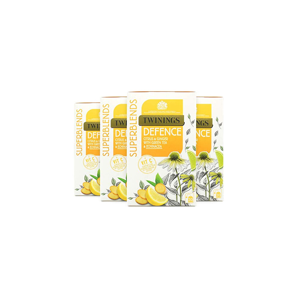 Twinings Superblends Defence Tea - Citrus & Ginger Green Tea Herbal Infusion with Echinacea & Vitamin C - 80 x Biodegradable Tea Bags