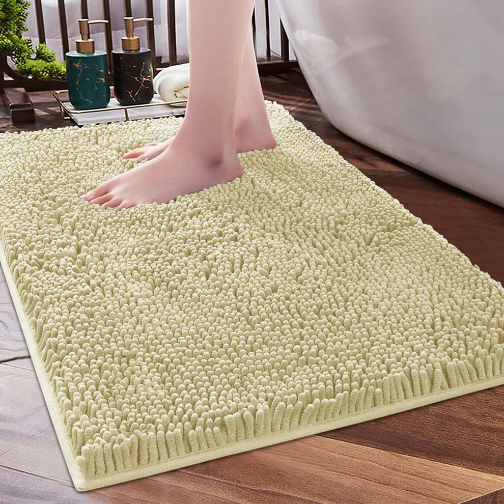 (50cm x 80cm, Cream) Anti Slip Soft Bath Mats For Bathroom Shower Rug