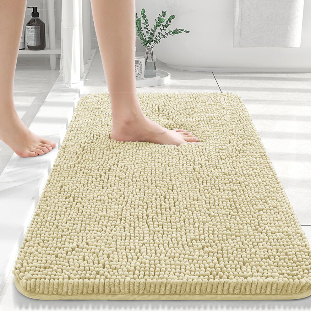 (50x80 cm, Cream) Chenille Non Slip Bath Mat Bathroom Shower Mats