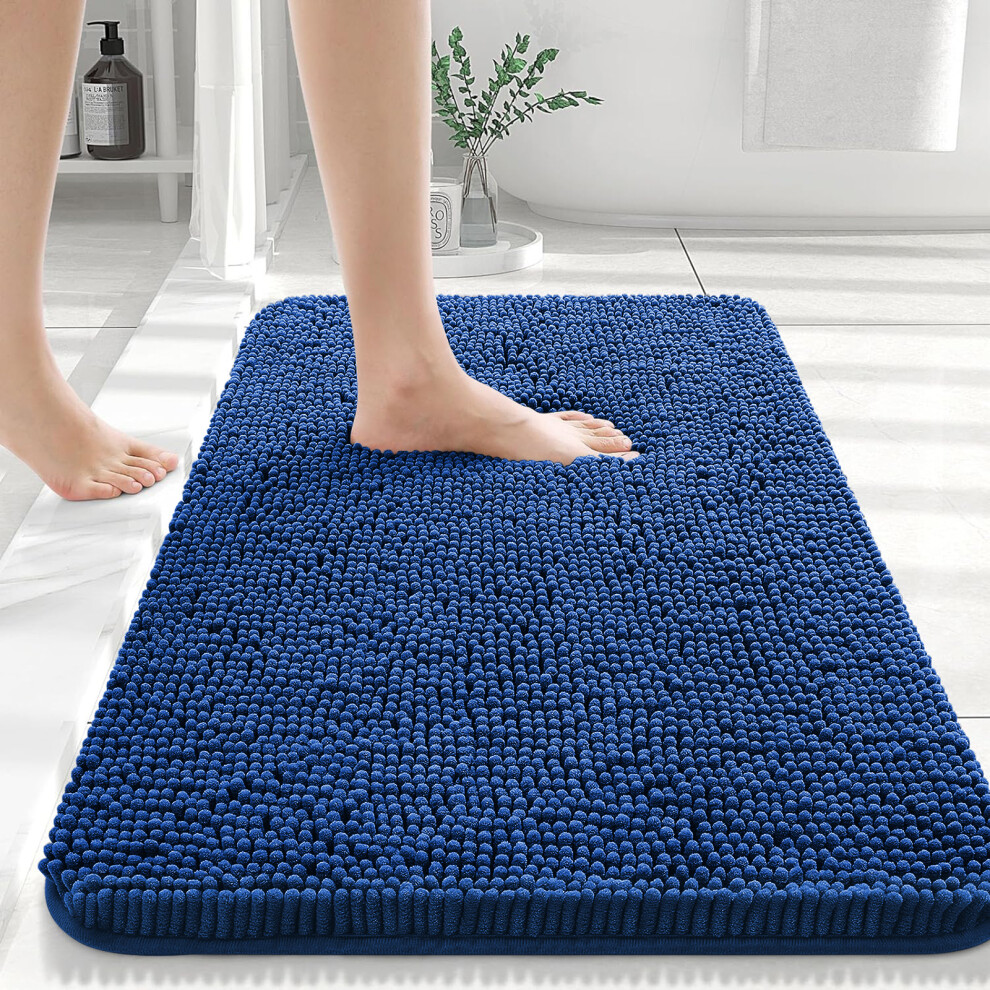 (50x80 cm, Navy/Blue) Chenille Non Slip Bath Mat Bathroom Shower Mats