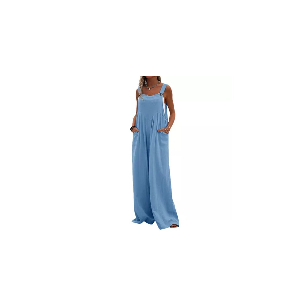 (Blue, 3XL) Ladies Strappy Loose Dungarees Oversized Romper Baggy Overalls Jumpsuit Playsuit-image-OPC-PF25VYM-NEW