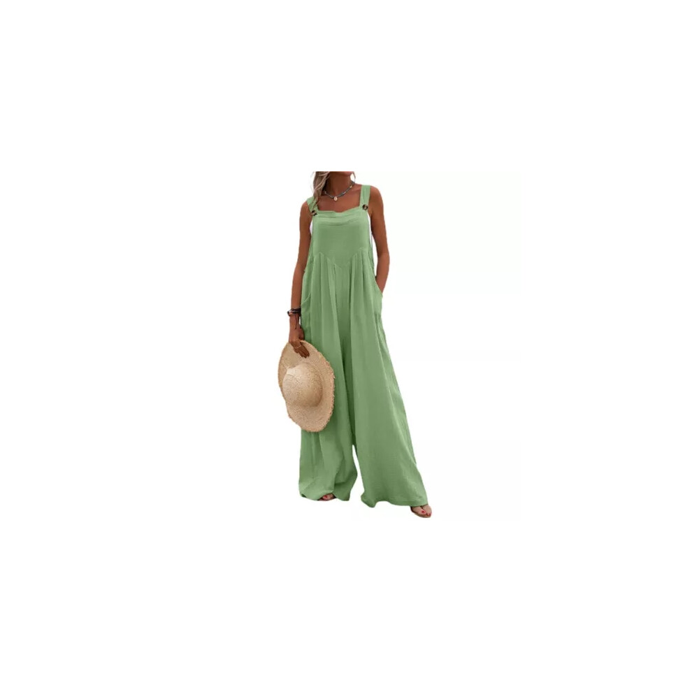 (Green, L) Ladies Strappy Loose Dungarees Oversized Romper Baggy Overalls Jumpsuit Playsuit