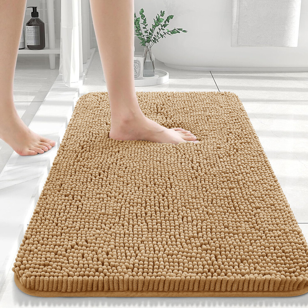 (50x80 cm, Beige) Chenille Non Slip Bath Mat Bathroom Shower Mats