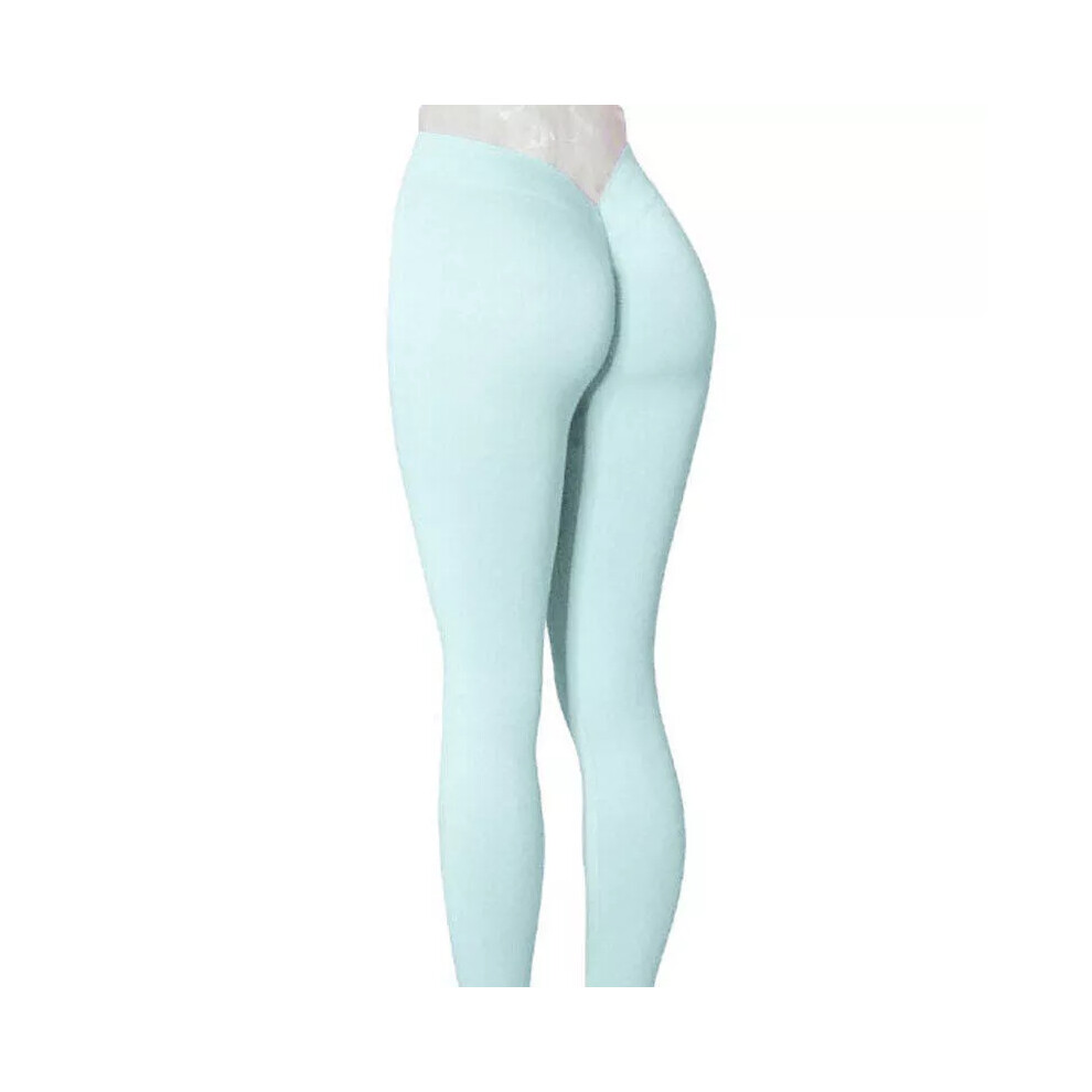 (Ice Blue, 10) Ladies Gym V Style Butt Lift Leggings Fitness Push Up Sports Yoga Pants-