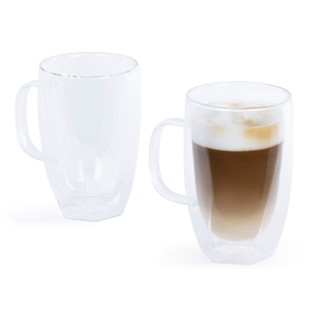 Set of 2 Double Wall 'Twist' Coffee Mugs - Insulated Double Layer Glass