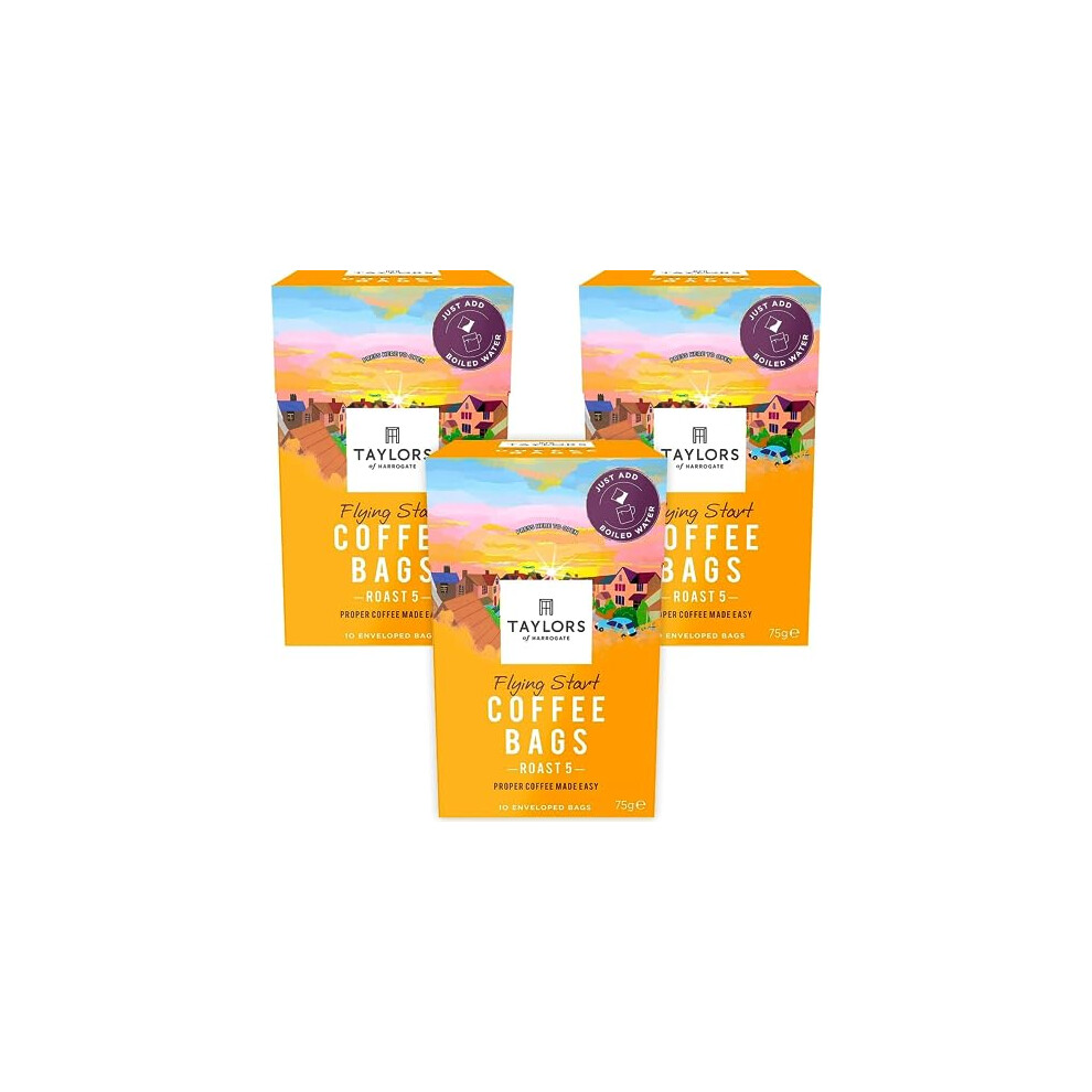 Taylors Of Harrogate Flying Start Coffee Bags (10 Enveloped Bags Per Pack X 3 Packs = 30 Coffee Bags)