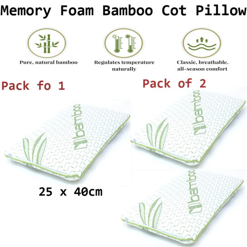 2x Cot Bed Pillow Bamboo Memory Foam Nursery Junior Toddler Kids Pillow 25x40cm. 2