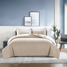 (King: 230 x 220 CM, Beige) Stripe Duvet Quilt Cover Set OR Pillowcases Pair