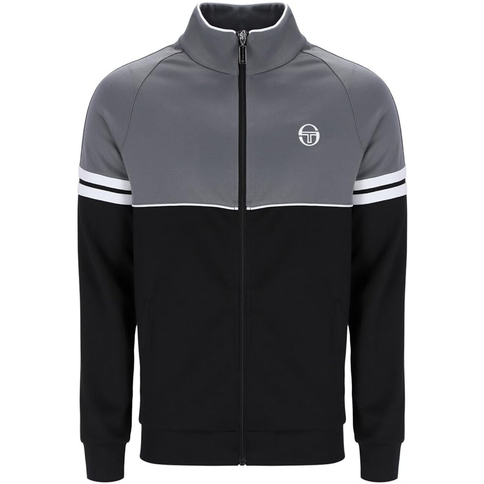 (QUIET SHADE/BLACK, LARGE) Sergio Tacchini  Men's Full Zip Track Top Jacket