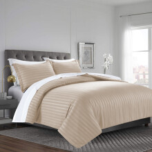 (Super King: 260 x 220 CM, Beige) Stripe Duvet Quilt Cover Set OR Pillowcases Pair