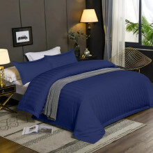 (Super King: 260 x 220 CM, Navy Blue) Stripe Duvet Quilt Cover Set OR Pillowcases Pair