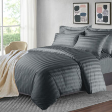 (Super King: 260 x 220 CM, Charcoal) Stripe Duvet Quilt Cover Set OR Pillowcases Pair