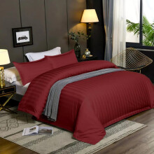 (Super King: 260 x 220 CM, Burgundy Red) Stripe Duvet Quilt Cover Set OR Pillowcases Pair