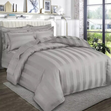 (Double: 200 x 200 CM, Silver) Stripe Duvet Quilt Cover Set OR Pillowcases Pair
