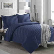 (Single: 137 x 200 CM, Navy Blue) Stripe Duvet Quilt Cover Set OR Pillowcases Pair