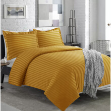 (Single: 137 x 200 CM, Ochre Mustard) Stripe Duvet Quilt Cover Set OR Pillowcases Pair