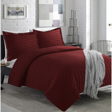 (Single: 137 x 200 CM, Burgundy Red) Stripe Duvet Quilt Cover Set OR Pillowcases Pair
