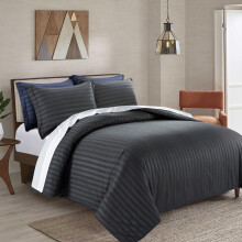 (Double: 200 x 200 CM, Black) Stripe Duvet Quilt Cover Set OR Pillowcases Pair