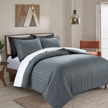 (Double: 200 x 200 CM, Charcoal) Stripe Duvet Quilt Cover Set OR Pillowcases Pair
