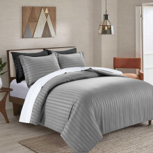 (Double: 200 x 200 CM, Grey) Stripe Duvet Quilt Cover Set OR Pillowcases Pair