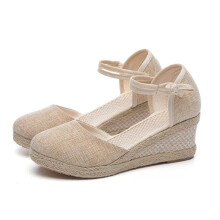 (Beige, UK Size 3=Tag Size 36) Women's Sandals Summer Espadrilles Ladies Beach Work Closed Toe Ankle Strap Size