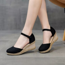 (Black, UK Size 6.5=Tag Size 42) Women's Sandals Summer Espadrilles Ladies Beach Work Closed Toe Ankle Strap Size