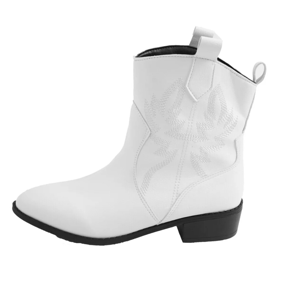(White, UK 7 / EU 41) Womens Pointed Toe Cowgirl Cowboy Mid Calf Western Block Heel Ladies Boots Size