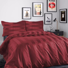 (King: 230 x 220 CM, Burgundy Red) Stripe Duvet Quilt Cover Set OR Pillowcases Pair