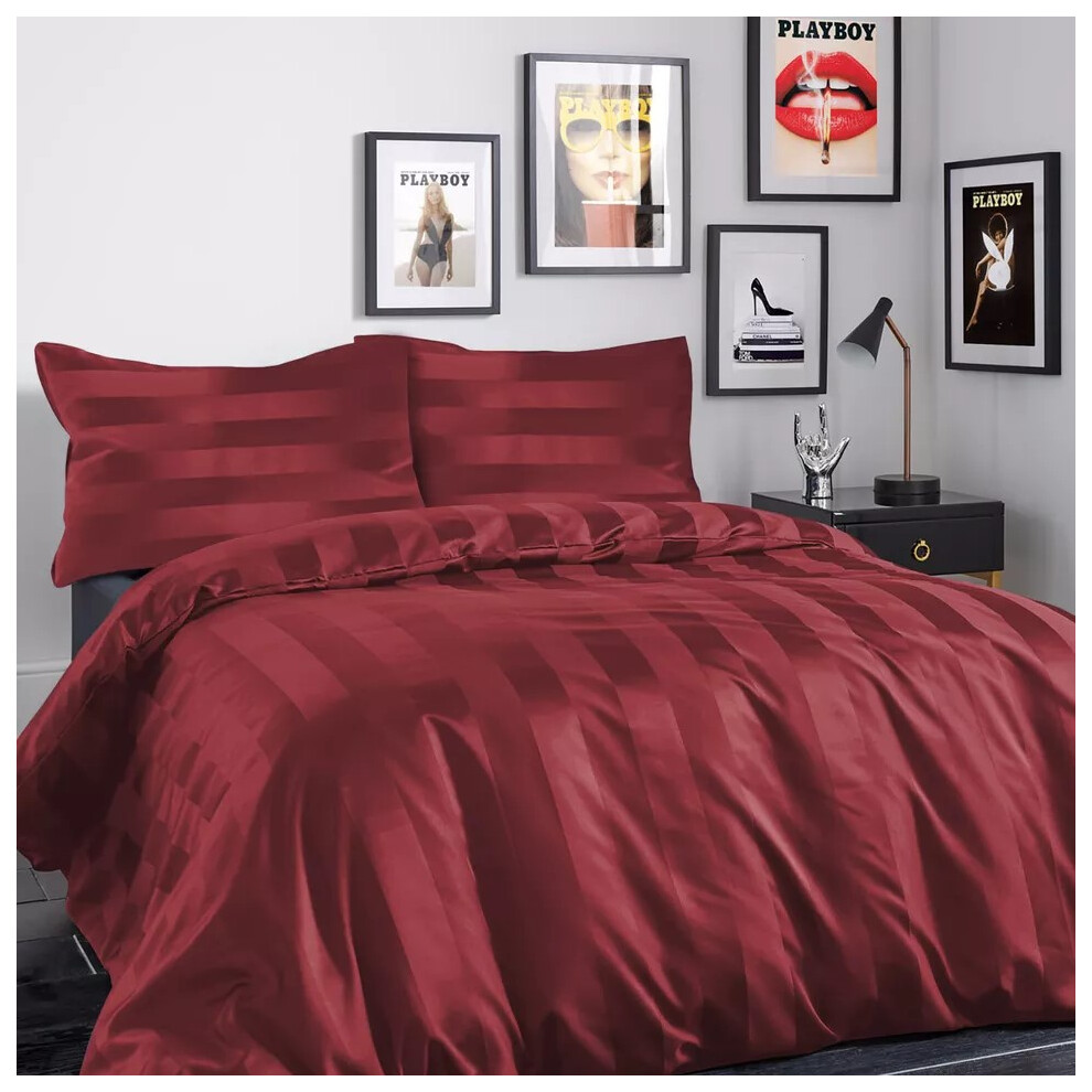 (King: 230 x 220 CM, Burgundy Red) Stripe Duvet Quilt Cover Set OR Pillowcases Pair