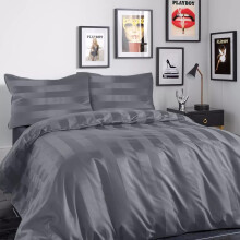 (King: 230 x 220 CM, Charcoal) Stripe Duvet Quilt Cover Set OR Pillowcases Pair