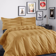 (King: 230 x 220 CM, Ochre Mustard) Stripe Duvet Quilt Cover Set OR Pillowcases Pair