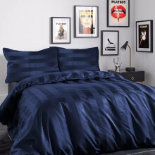 (King: 230 x 220 CM, Navy Blue) Stripe Duvet Quilt Cover Set OR Pillowcases Pair