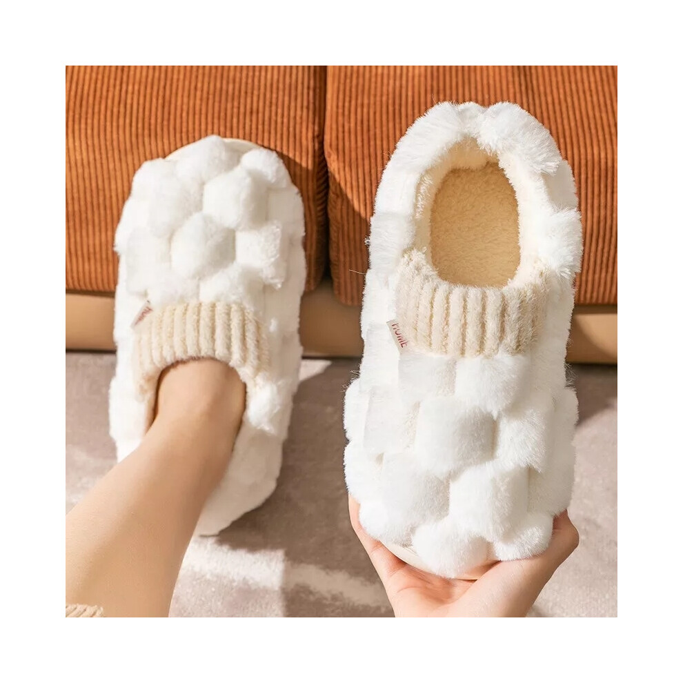(White, UK 5-6/EU 38-39) Ladies Womens Warm Faux Fur Lined Ladies Comfy Snug Slippers Shoes Size