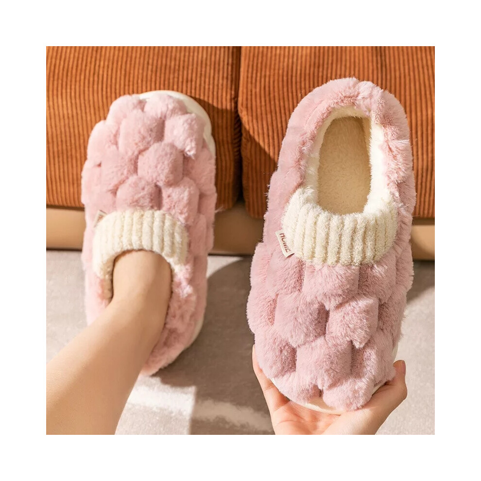 (Pink, UK 3-4/EU 36-37) Ladies Womens Warm Faux Fur Lined Ladies Comfy Snug Slippers Shoes Size