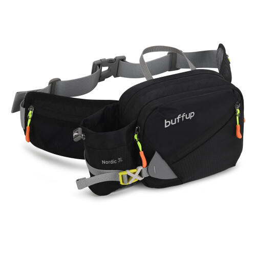 buffup Bum Bag with Bottle Holder Hip Bag Sport for Outdoor Dog Training Cycling Hiking Running Belt Bag Women Men Large Black standard size on OnBuy