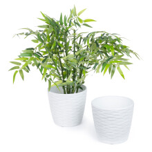 (WHITE) LIVIVO Set of 2 Indoor Plastic Plant Pots - 18cm