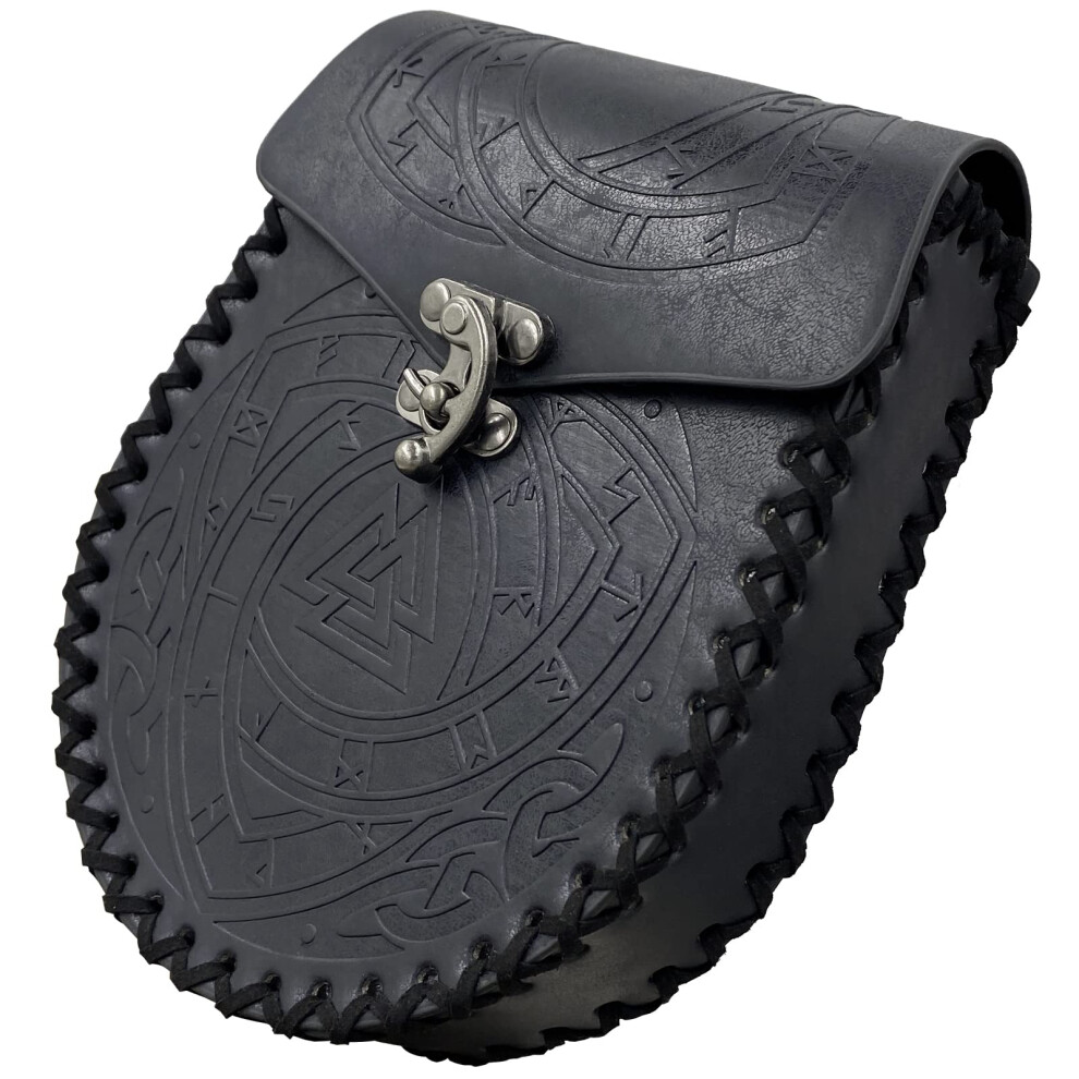 HiiFeuer Nordic Embossed Belt Bag Retro Medieval Faux Leather Side Pack Vintage Portable Belt Pouch for LARP Ren Faire Odin Black on OnBuy