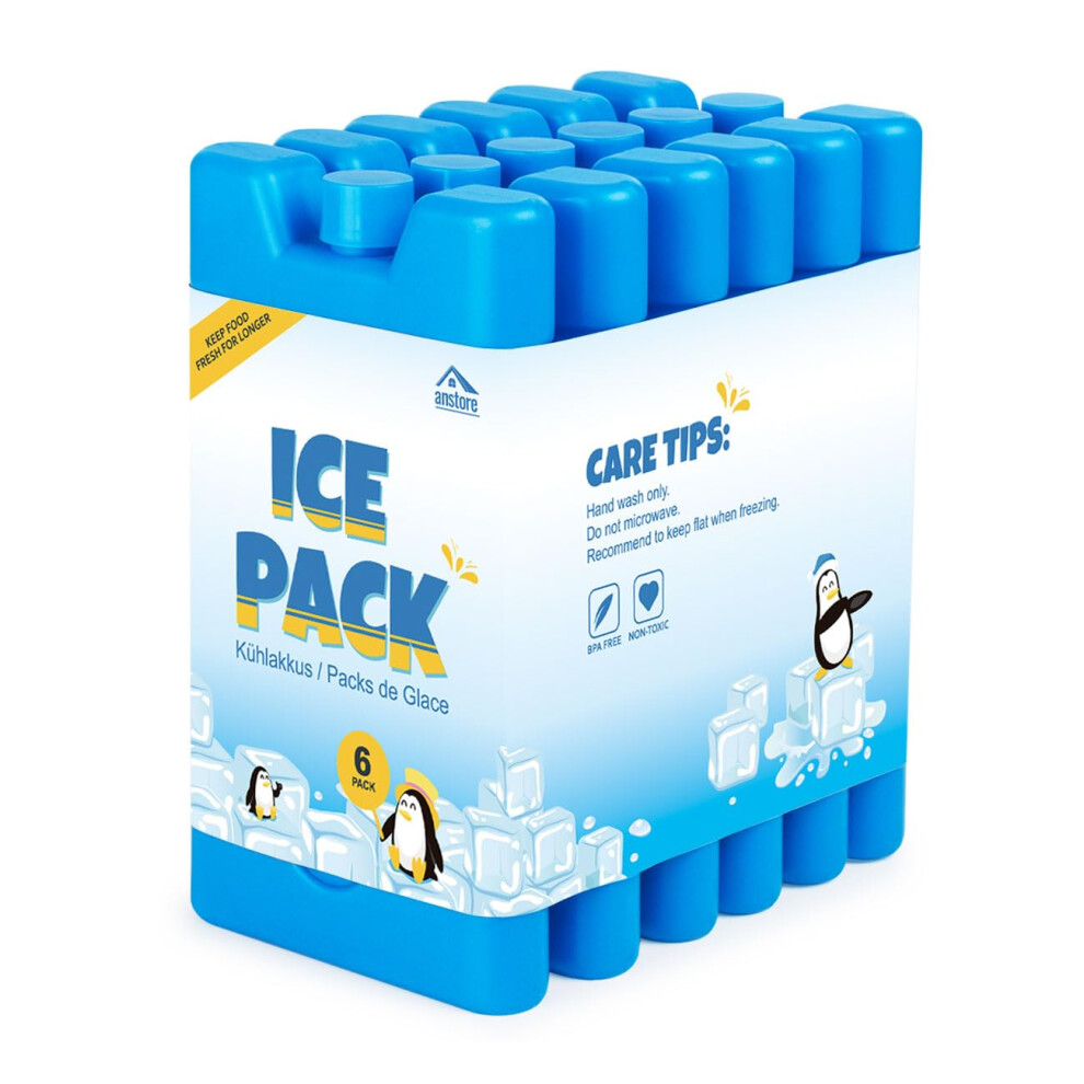 Anstore Ice Blocks, 6 Pack Reusable Ice Cooler Blocks Ice Pack for Cool Bag Cool Box Ice Box - Size 16 x 9 x 2 cm