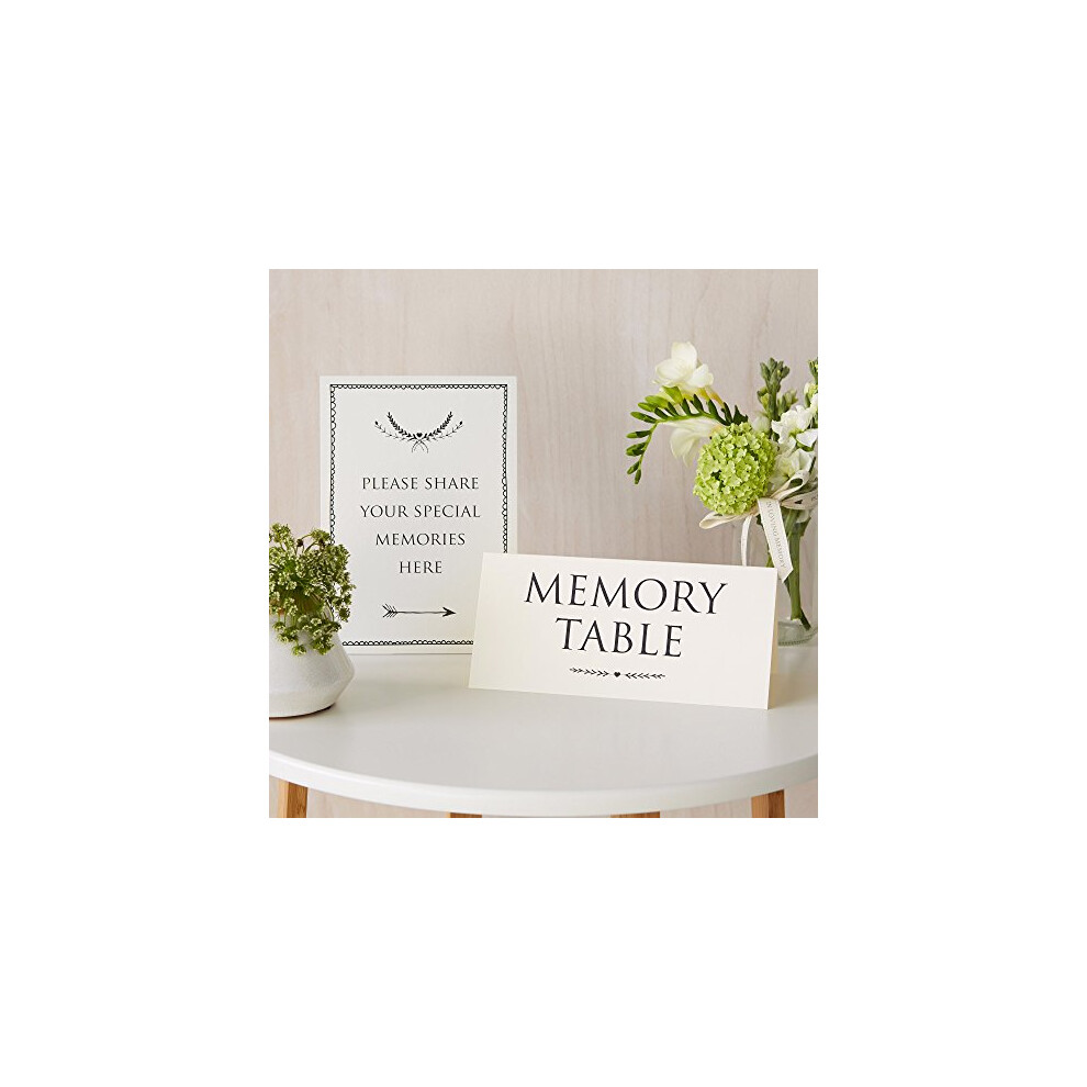 ANGEL & DOVE Set of 2 Ivory Card Signs 'Memory Table' & 'Share Your Memories' - Ideal for Funeral Condolence Book, Memorial, Celebration of Life