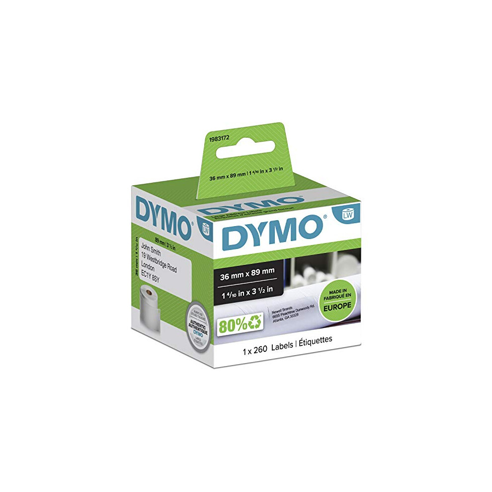 DYMO Authentic LabelWriter Large Address Labels | 36 mm x 89 mm | Roll of 260 | Black Print on White | for LabelWriter Label Makers