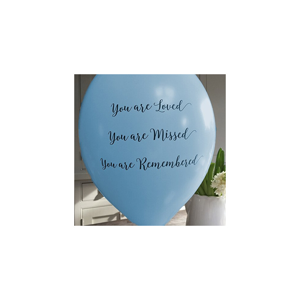 ANGEL & DOVE 25 Blue Funeral Balloons 'You are Loved, Missed, Remembered' - Biodegradable, for Memorial, Remembrance, Celebration of Life